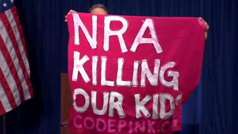 Protestor Gets Message Heard During NRA Press Conference