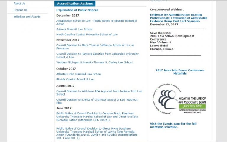 ABA Publishes Letters on Law School Accreditation Statuses ABA Publishes Letters on Law School Accreditation Statuses