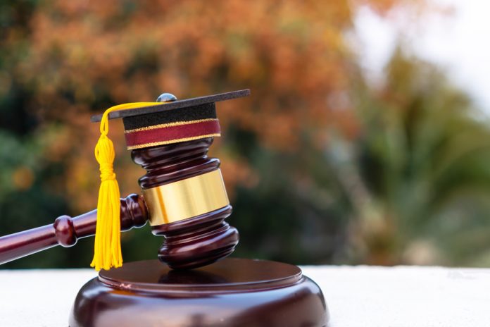 Graduation,Diploma,Hat,/,Judge,Gavel,On,School,Lawyer.,Concept